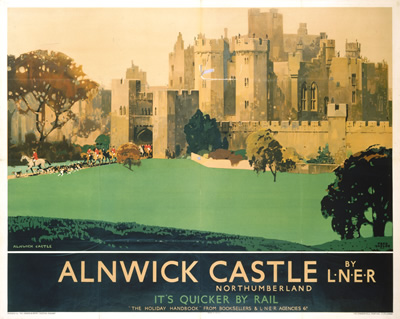 Old Railway Poster: Alnwick Castle, aka Hogwarts. (Alnwick was used in many scenes from the Harry Potter films.)